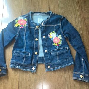 Mayoral Girls Denim Jacket Embroidered Floral And Fringe - Size 7